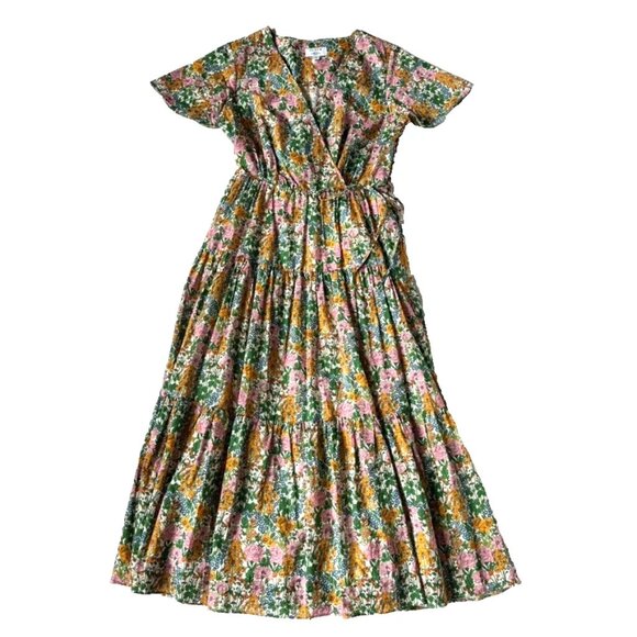 J Crew Womens 4 Liberty Fabric Mini Floral Walk Dress Modest Faux Wrap Maxi Midi - Picture 1 of 8